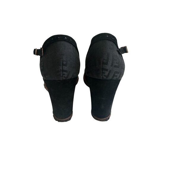 FENDI Black Vintage Logo Sandals Wedges Size 38 - Picture 13 of 14